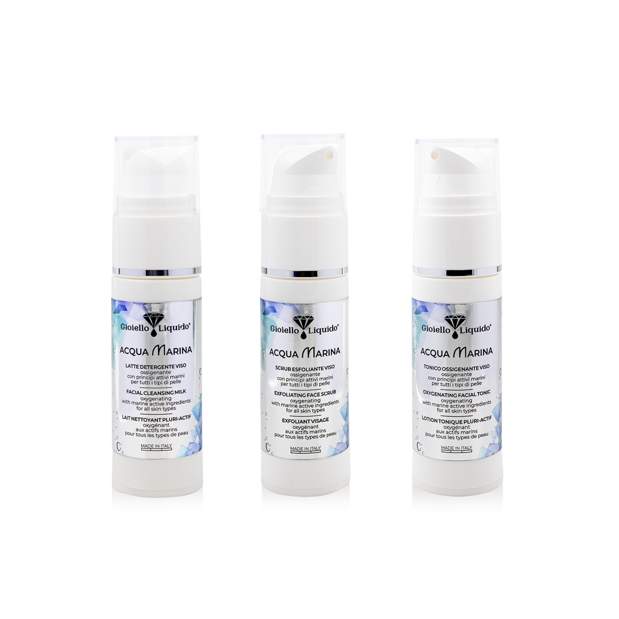 kit viaggio con Tonico Ossigenante Viso, Latte Detergente e Scrub Esfoliante