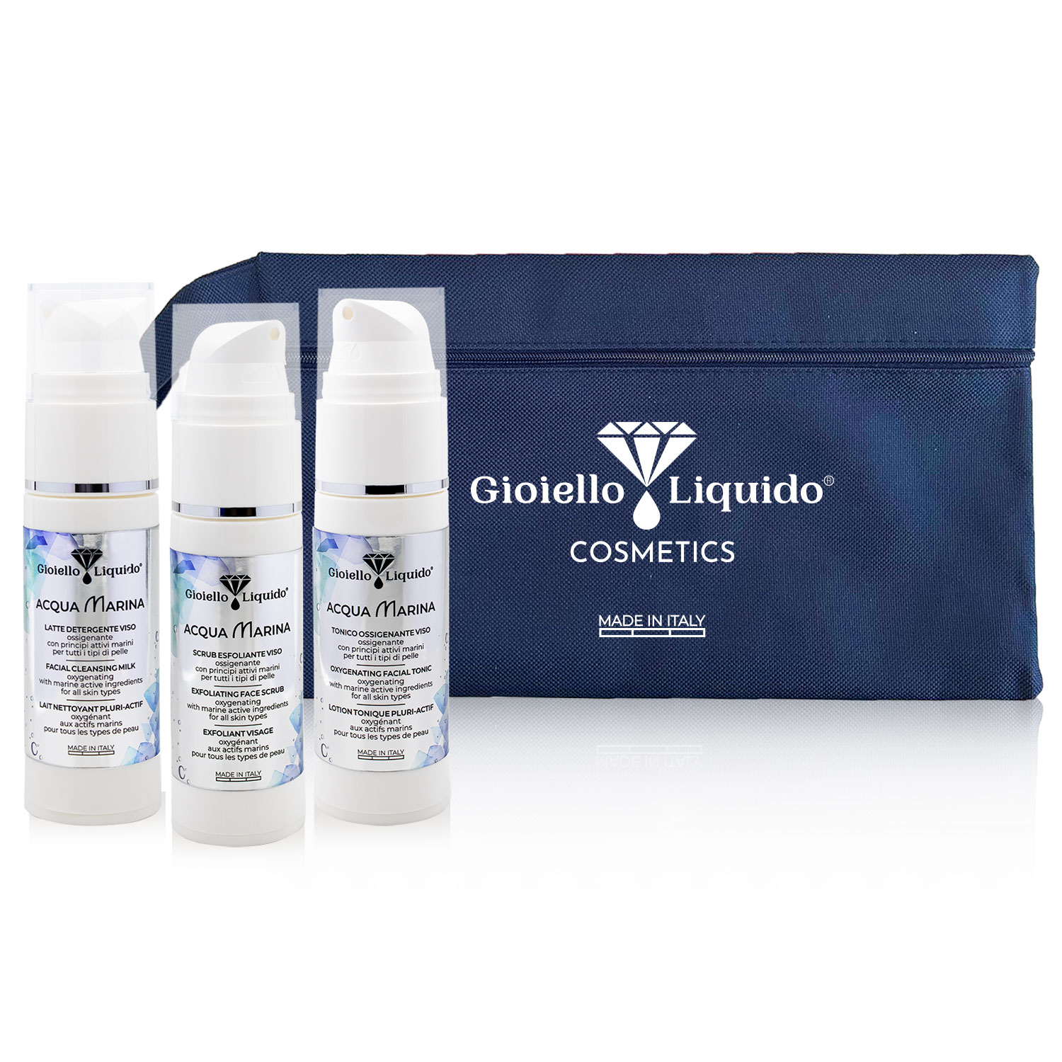kit viaggio con Tonico Ossigenante Viso, Latte Detergente e Scrub Esfoliante